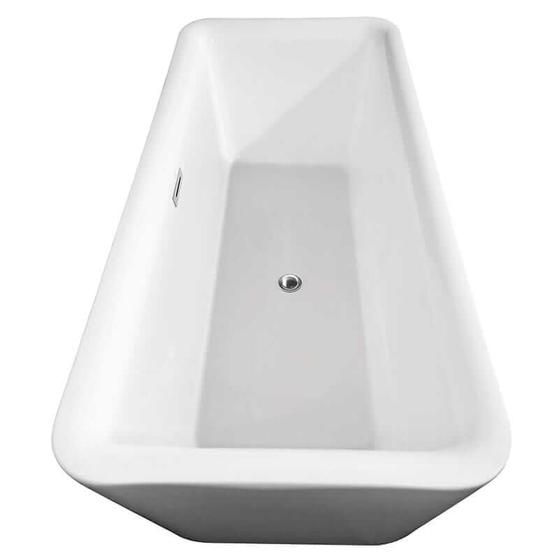 Emily 69 Inch Freestanding Acrylic White Bathtub With Polished Chrome Trim and Brushed Gold Faucet Top Side View