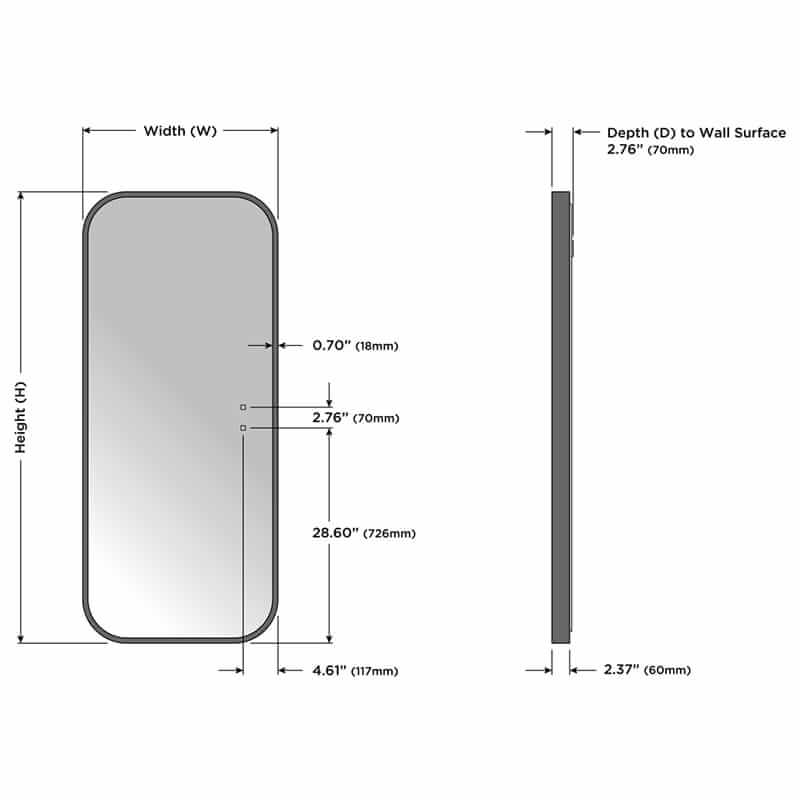 Eminence Lighted Wardrobe Mirror Technical Drawings