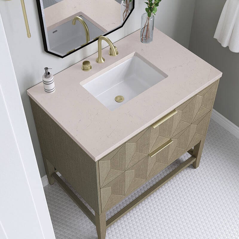 Emmeline 36 Inch Single Vanity Pebble Oak Eternal Marfil Top