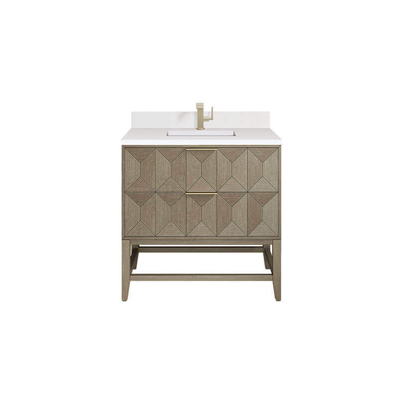 Emmeline 36 Inch Single Vanity Pebble Oak White Zeus Top Backsplash
