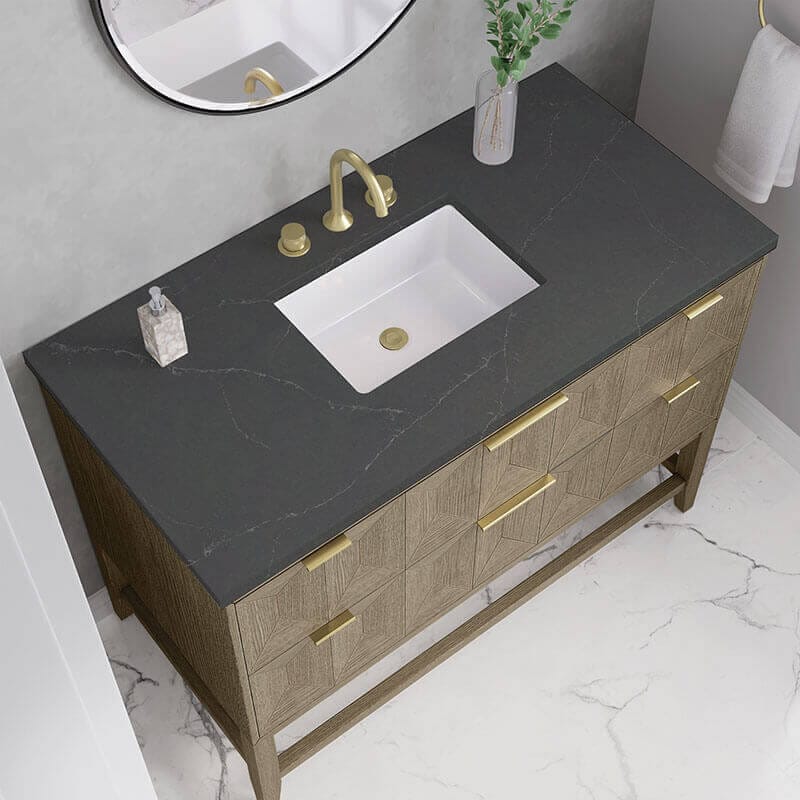Emmeline 48 Inch Single Vanity Pebble Oak Charcoal Soapstone Silestone Top