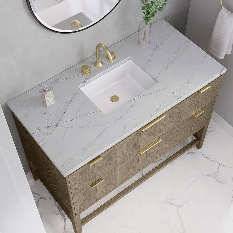 Emmeline 48 Inch Single Vanity Pebble Oak Ethereal Noctis Silestone Top