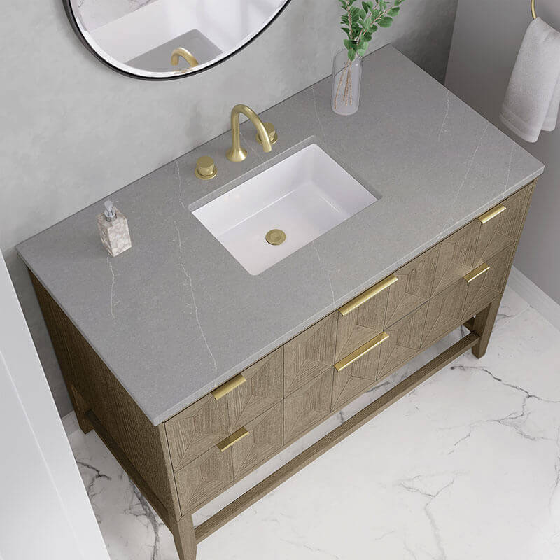 Emmeline 48 Single Vanity Pebble Oak Eternal Serena Silestone Top