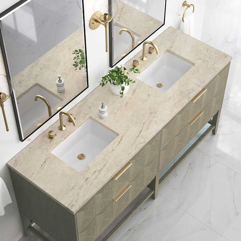 Emmeline 72 Inch Double Vanity in Pebble Oak With Tajnar Eclos Top
