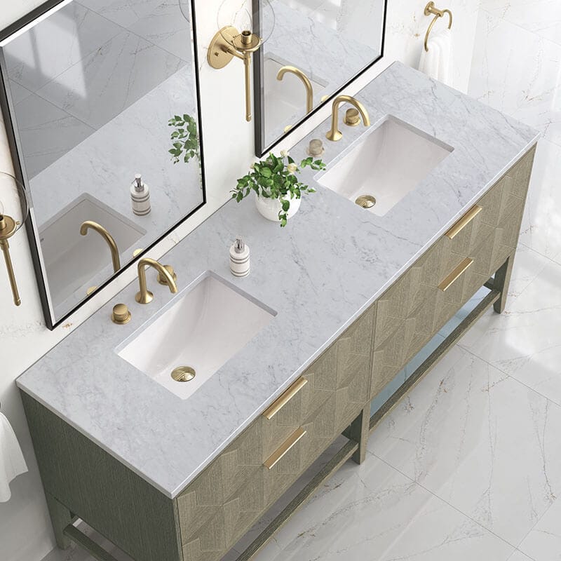 Emmeline 72 Inch Double Vanity Pebble Oak Carrara Marble Top