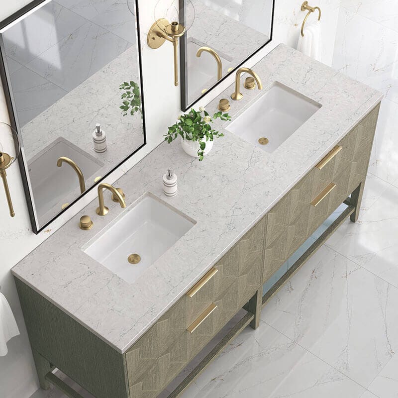 Emmeline 72 Inch Double Vanity Pebble Oak Eternal Jasmine Pearl Top