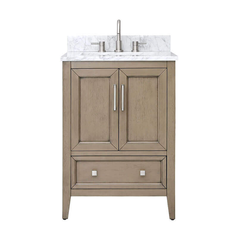 Everette 24 inch Single Vanity Gray Oak in Carrara White Marble