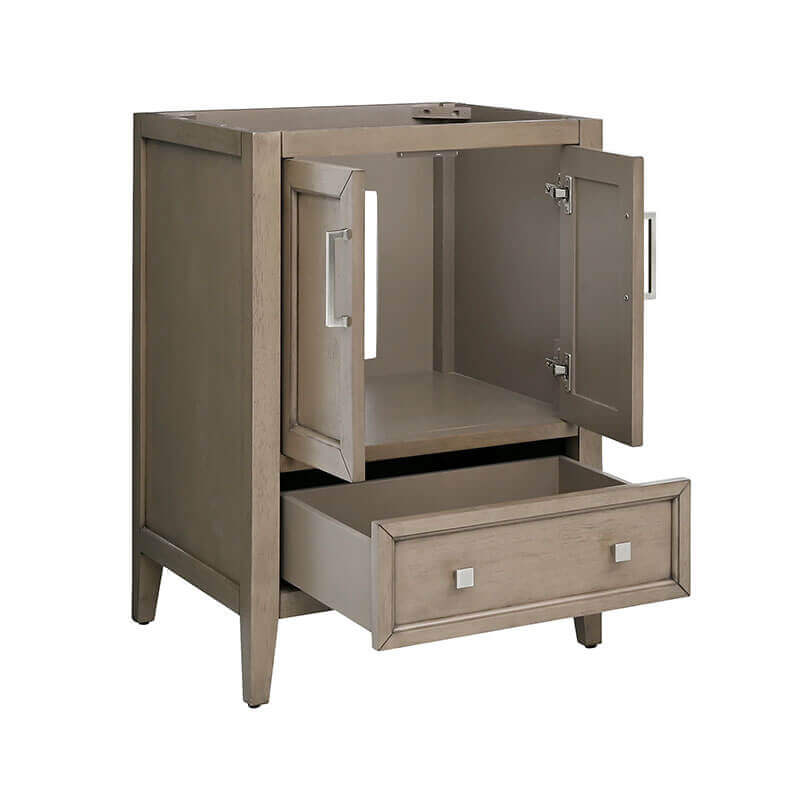 Everette 24 Single Vanity Gray Oak Cabinet Only Open Drawer
