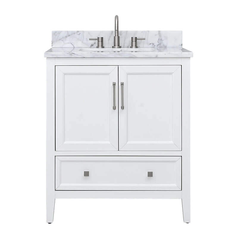 Everette 30 inch Single Vanity White in Carrara White Marble