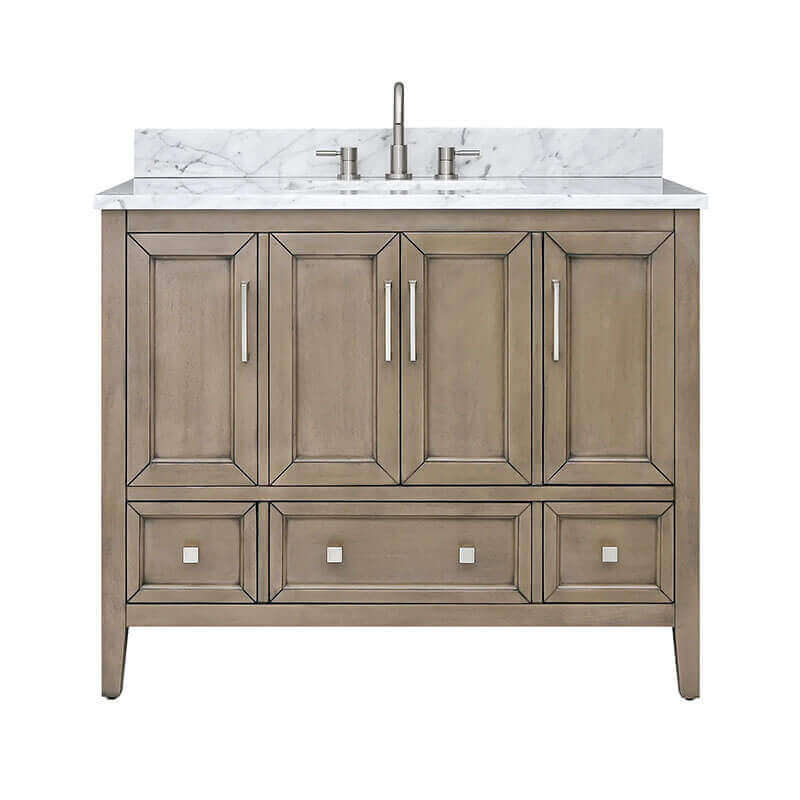 Everette 42 inch Single Vanity Gray Oak in Carrara White Marble