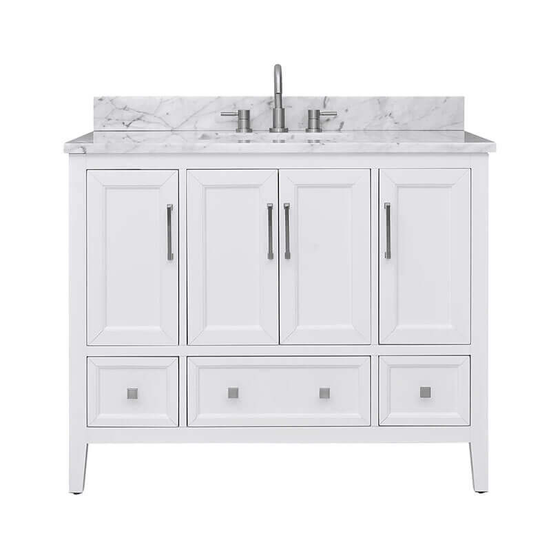 Everette 42 inch Single Vanity White in Carrara White Marble