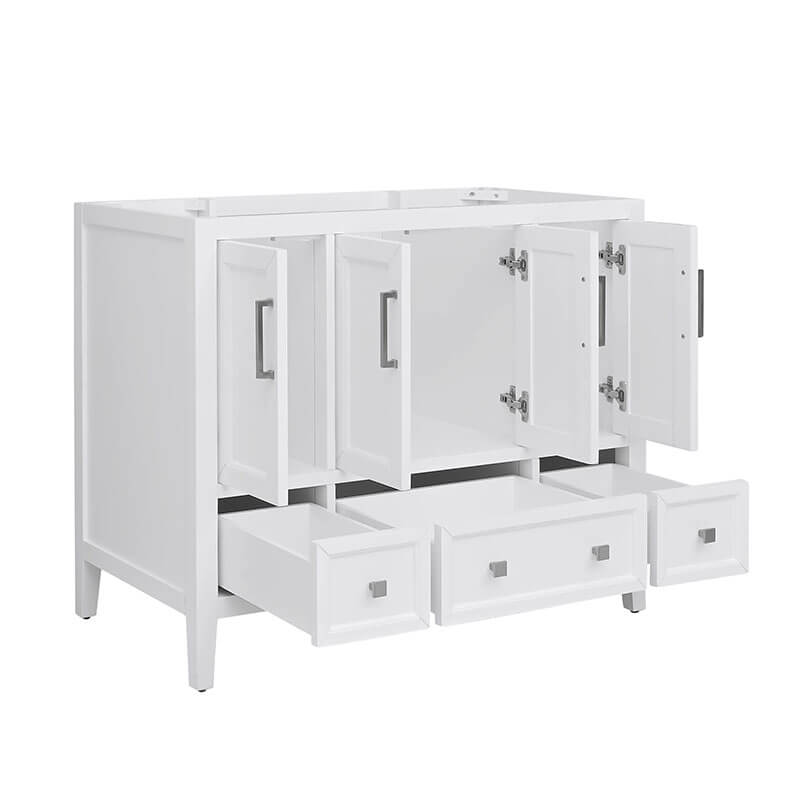 Everette 42 Single Vanity White Cabinet Only Open Drawer