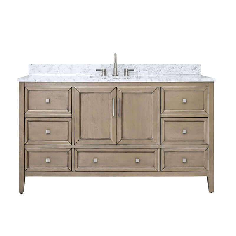 Everette 60 inch Single Vanity Gray Oak in Carrara White Marble