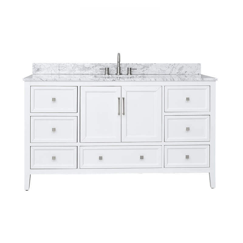 Everette 60 inch Single Vanity White in Carrara White Marble
