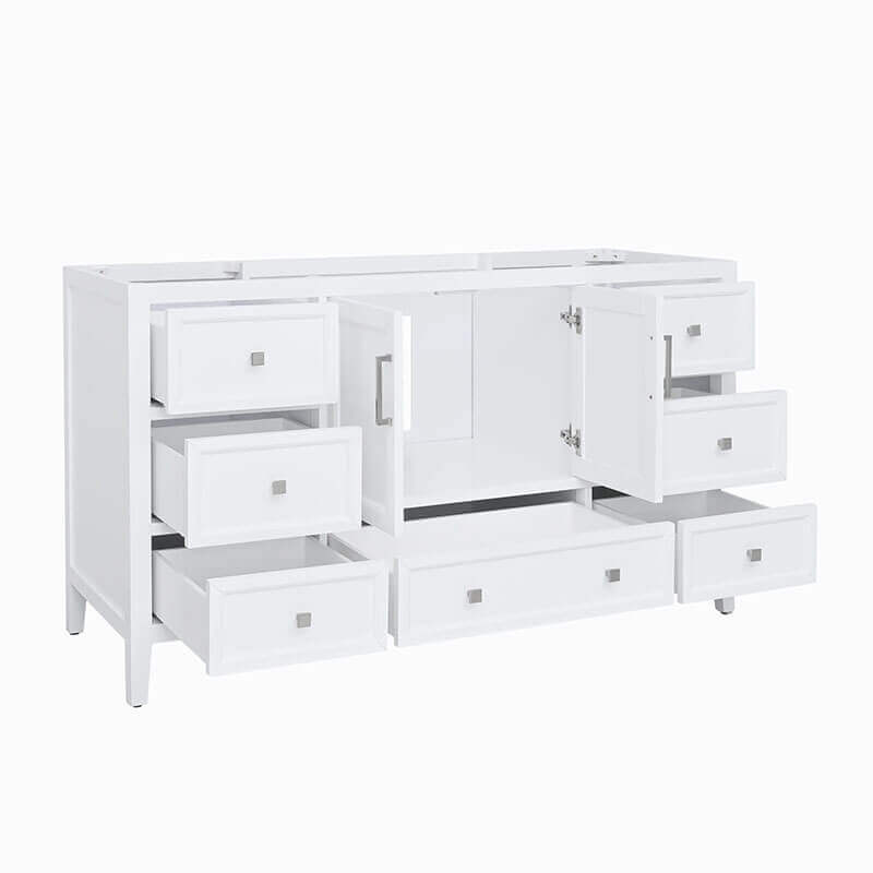 Everette 60 Single Vanity White Cabinet Only Open Drawer
