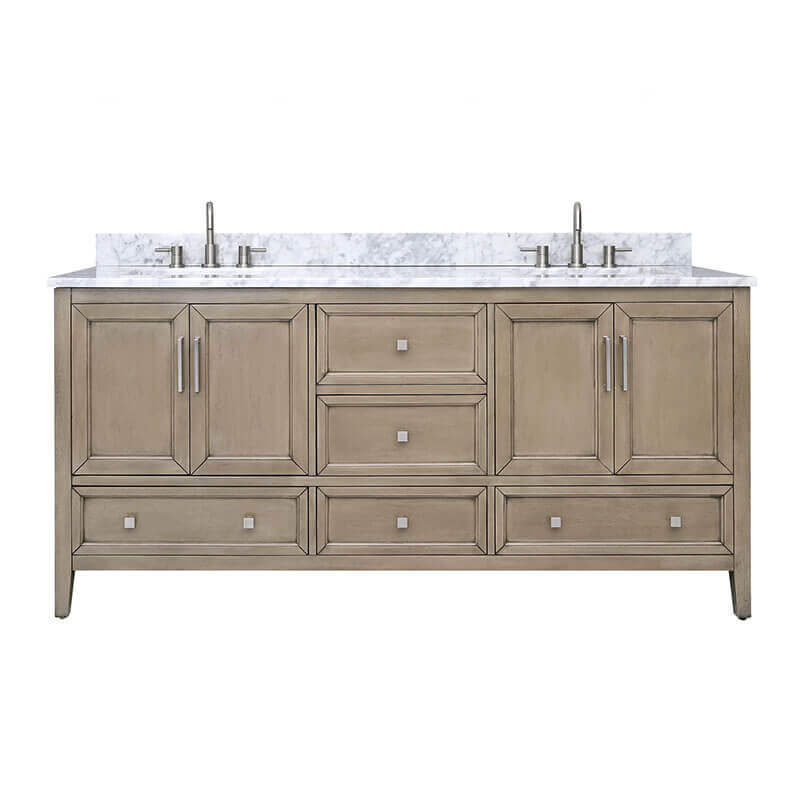 Everette 72 inch Single Vanity Gray Oak in Carrara White Marble