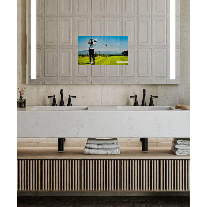 Fusion Led Lighted Mirror Tv Front View Close Up