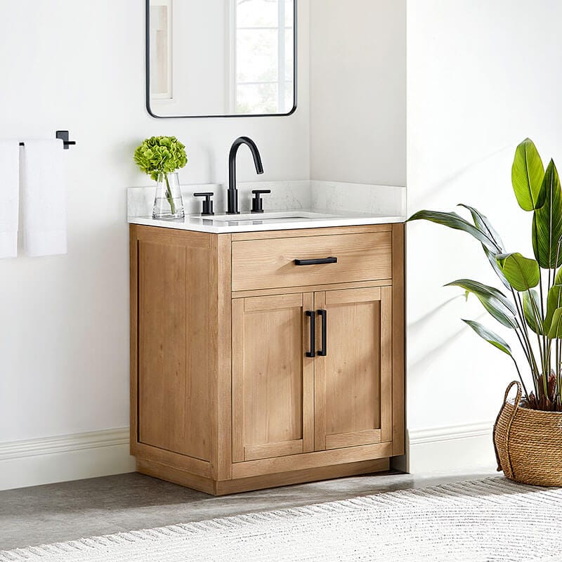 Gavino 30 inch Single Bathroom Vanity with Top Light Brown Corner View