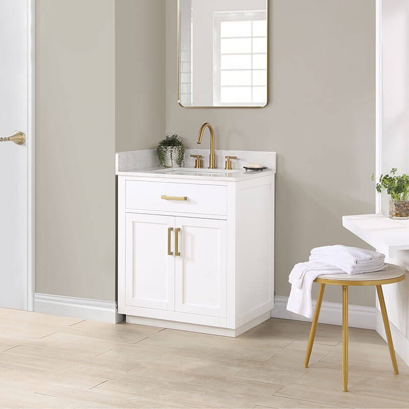 Gavino 30 inch Single Bathroom Vanity with Top White Side View
