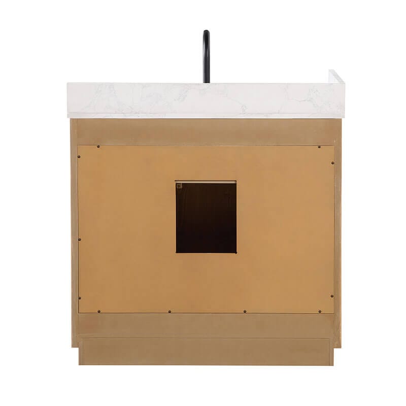 Gavino 36 inch Single Bathroom Vanity with Top Light Brown Back View