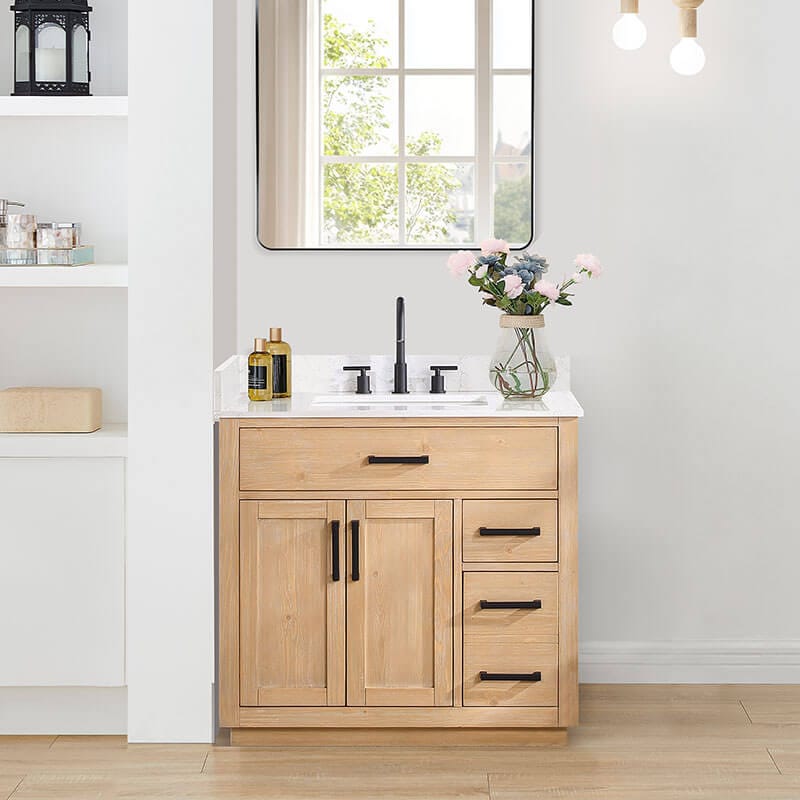 Gavino 36 Single Bathroom Vanity with Top Light Brown Corner View