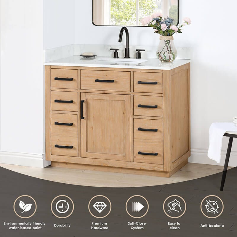 Gavino 42 inch Single Bathroom Vanity with Top Light Brown Features