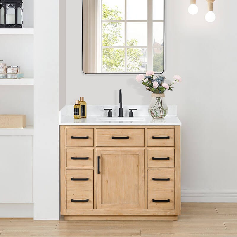 Gavino 42 Single Bathroom Vanity with Top Light Brown Front View
