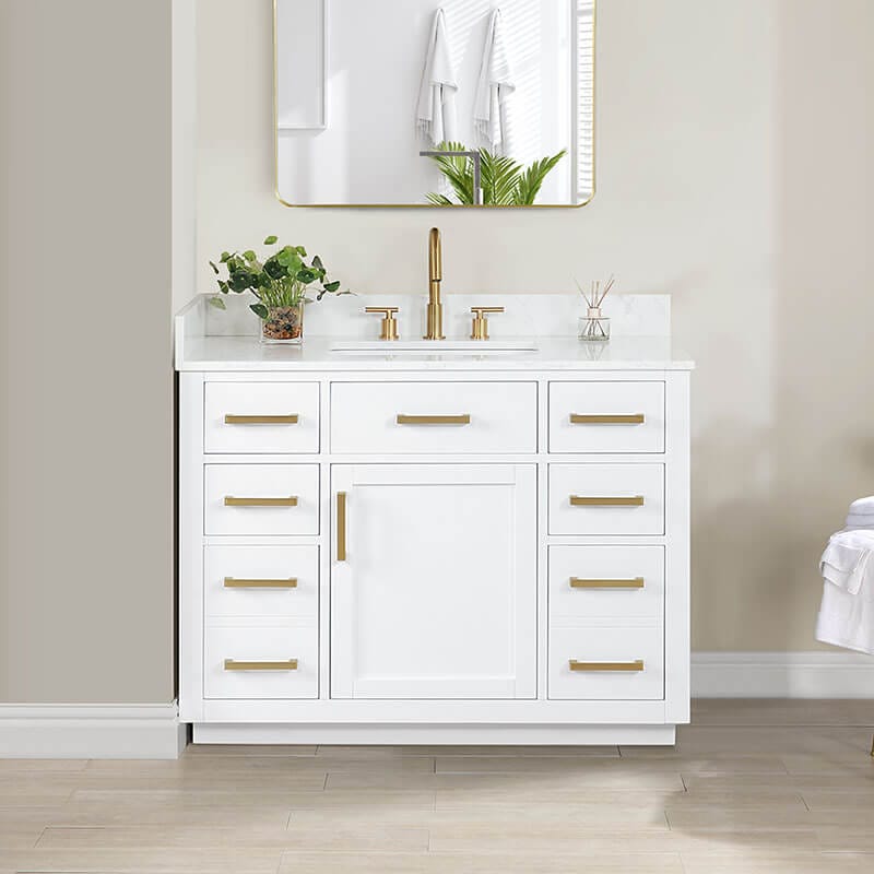 Gavino 42 Single Bathroom Vanity with Top White Front View