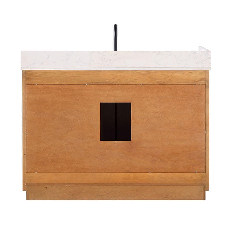 Gavino 48 inch Single Bathroom Vanity with Top Light Brown Back View