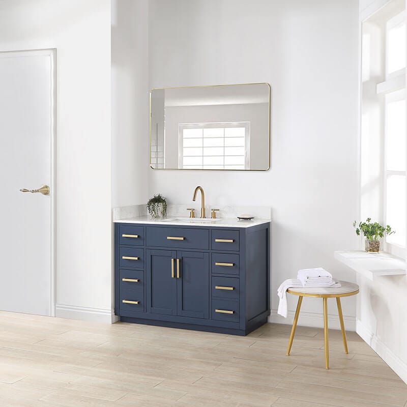 Gavino 48 inch Single Bathroom Vanity with Top Royal Blue Corner View