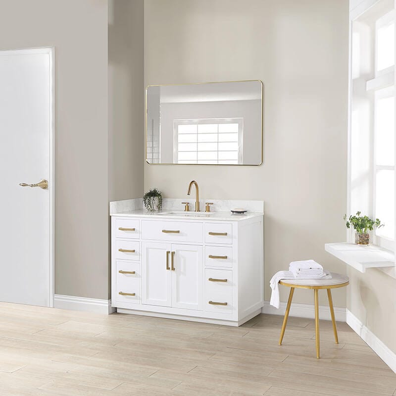 Gavino 48 inch Single Bathroom Vanity with Top White Corner View