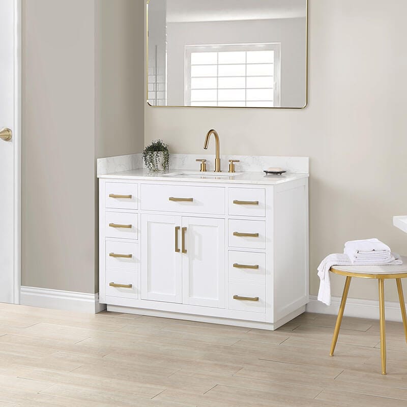 Gavino 48 Single Bathroom Vanity with Top White Side View