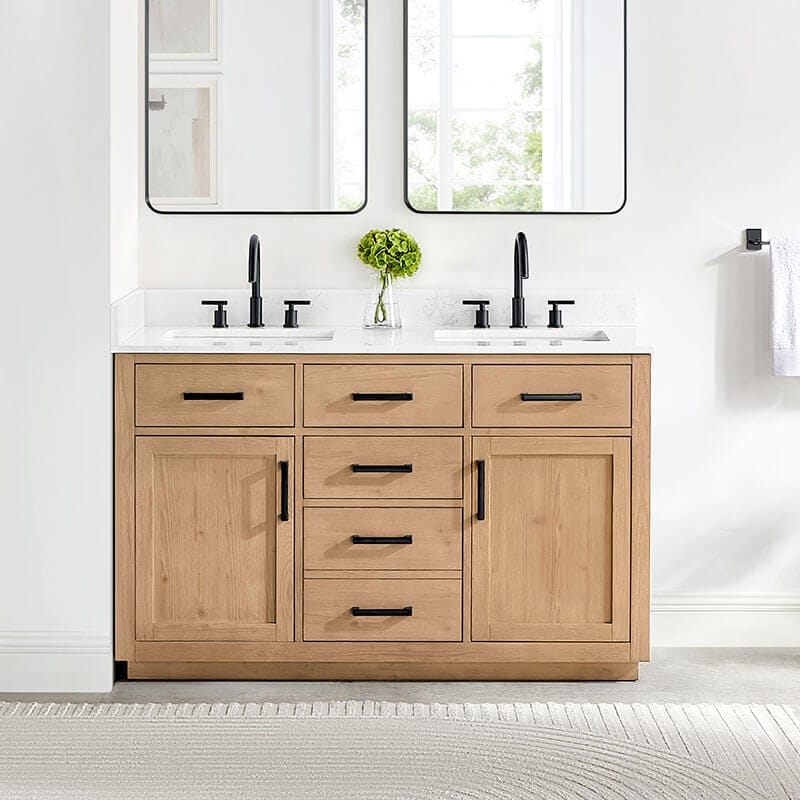 Gavino 54 Double Bathroom Vanity with Top Light Brown Front View