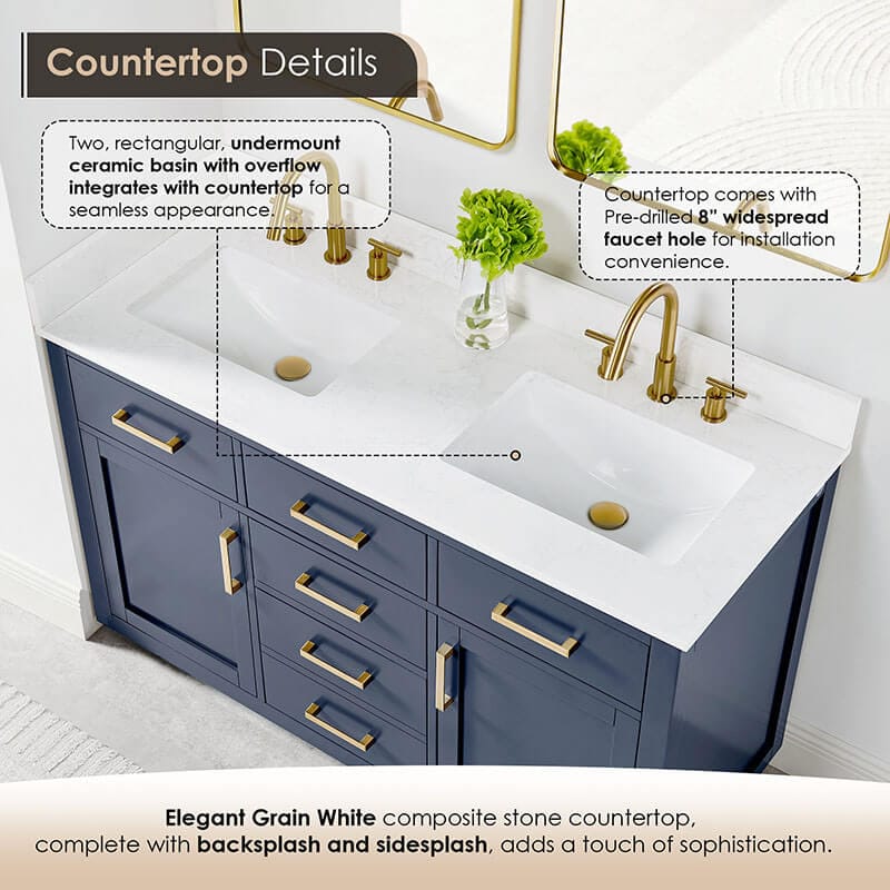 Gavino 54 Double Bathroom Vanity with Top Royal Blue Countertop