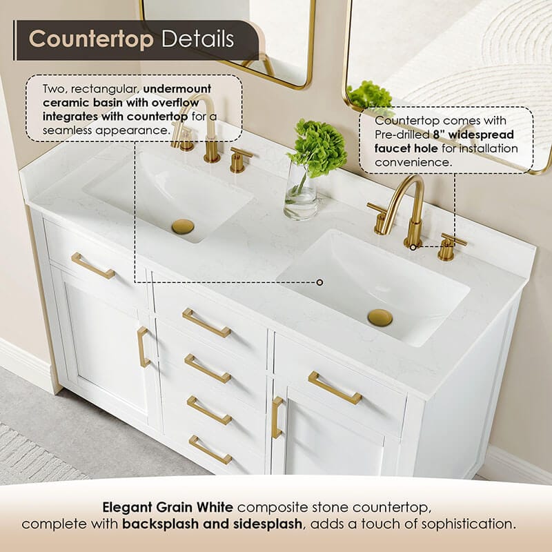 Gavino 54 Double Bathroom Vanity with Top White Countertop