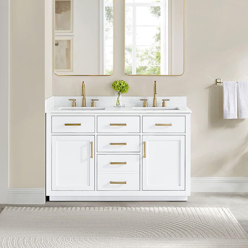 Gavino 54 Double Bathroom Vanity with Top White Front View