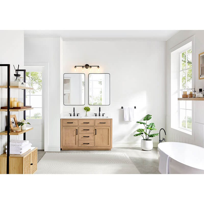 Gavino 54 inch Double Bathroom Vanity with Top Light Brown Front View