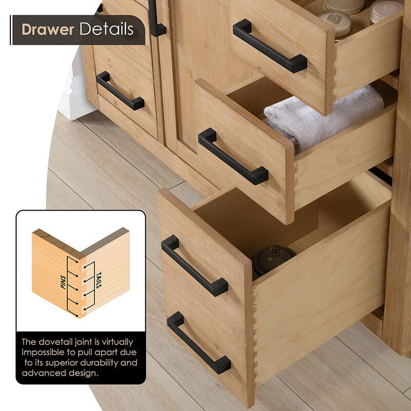 Gavino 54 inch Double Bathroom Vanity with Top Light Brown Open Drawer