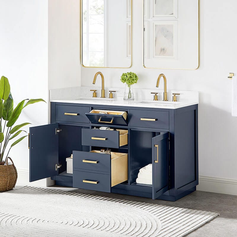 Gavino 54 inch Double Bathroom Vanity with Top Royal Blue Open