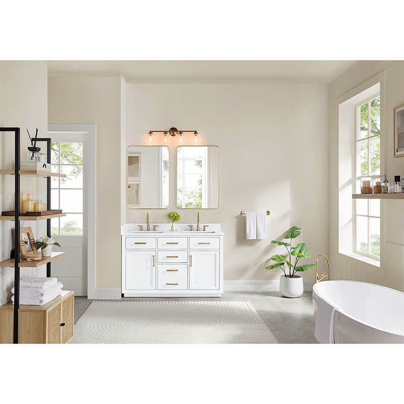 Gavino 54 inch Double Bathroom Vanity with Top White Front View