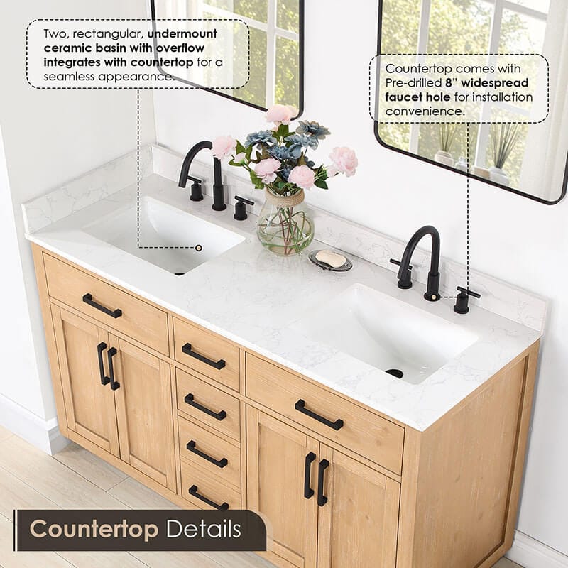 Gavino 60 Double Bathroom Vanity with Top Light Brown Countertop