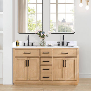 Gavino 60 Double Bathroom Vanity with Top Light Brown Front View