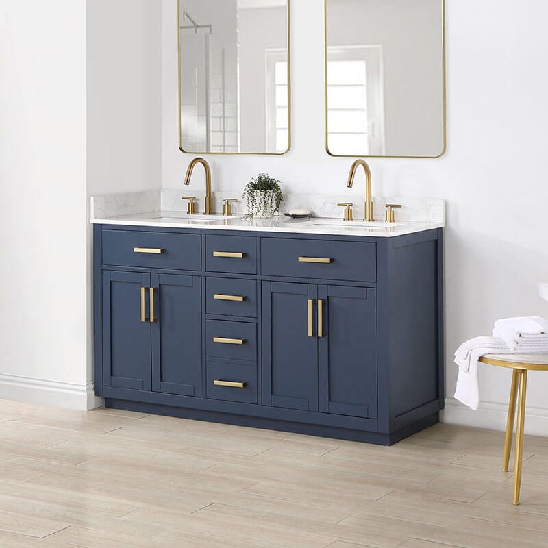 Gavino 60 Double Bathroom Vanity with Top Royal Blue Corner View