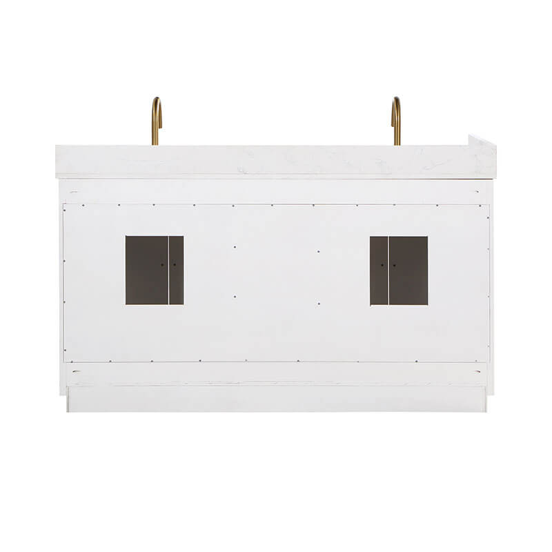 Gavino 60 Double Bathroom Vanity with Top White Back View
