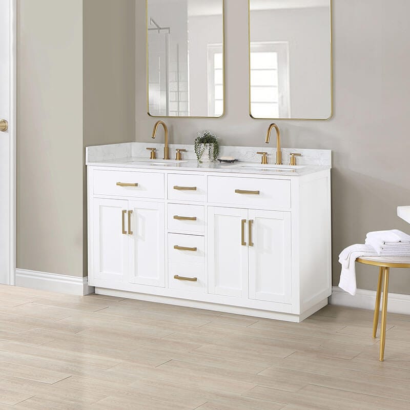 Gavino 60 Double Bathroom Vanity with Top White Corner View