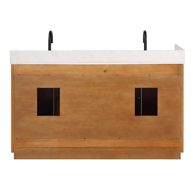 Gavino 60 inch Double Bathroom Vanity with Top Light Brown Back View