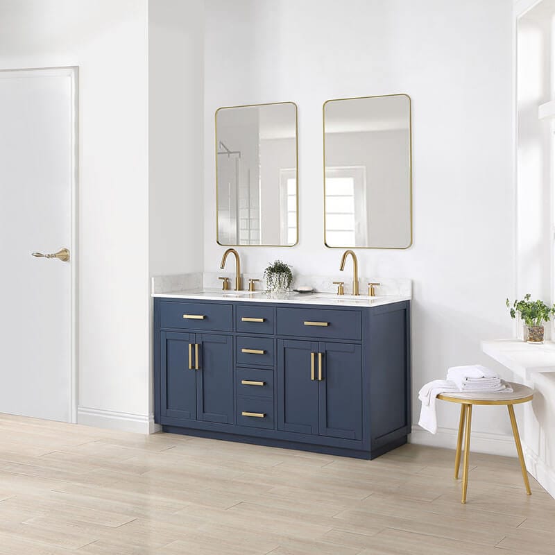 Gavino 60 inch Double Bathroom Vanity with Top Royal Blue Corner View