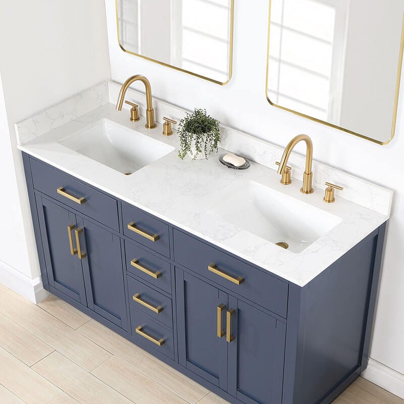 Gavino 60 inch Double Bathroom Vanity with Top Royal Blue Countertop