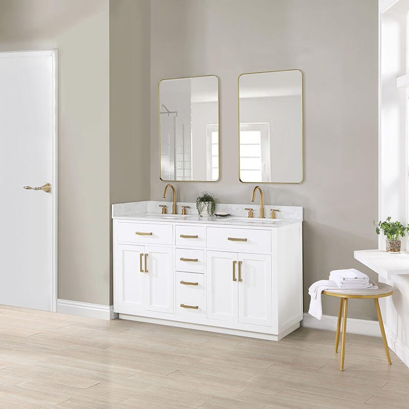 Gavino 60 inch Double Bathroom Vanity with Top White Corner View