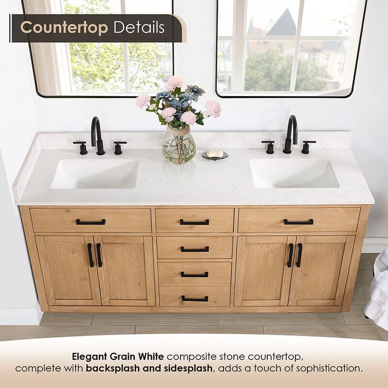 Gavino 72 Double Bathroom Vanity with Top Ligth Brown Elegant